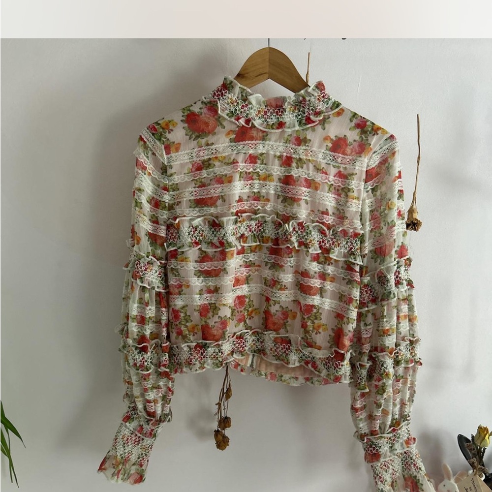 Floral Lace Ruffle Top - Multicolor